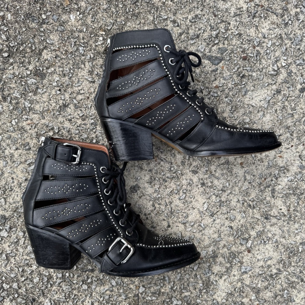 Coach Paisley Ankle Boots Luxe Leather Cut Out Studded Womens 7.5 B Black Goth - Picture 6 of 8